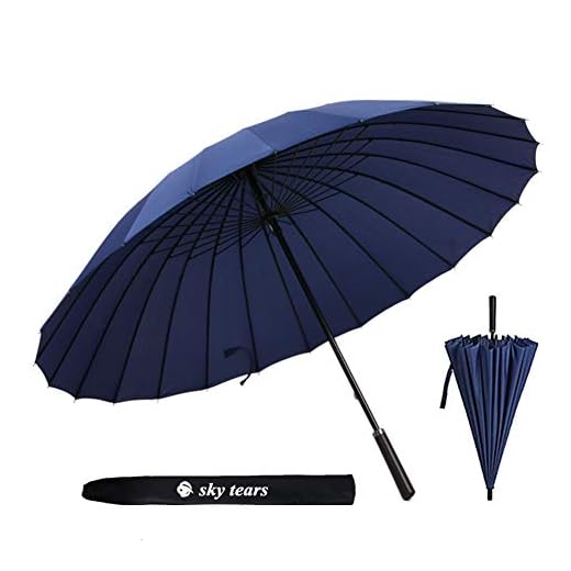 Paraguas Caballero Grande Clásico Antiviento 24 Varillas Reforzadas Paraguas de Golf Grande SKY TEARS (A Azul Oscuro)