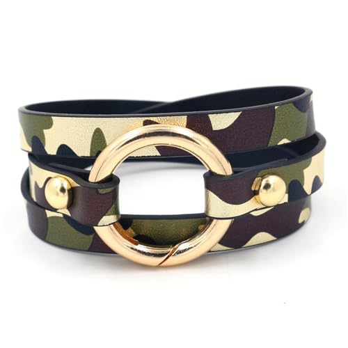 Dreuyet Leather Camo Bracelet for Men Women Boho Camouflage White Black Charm Circle Cuff Bangle Multilayer Stackable Leather Wrap Bracelets Costume Jewelry