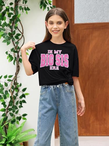Image of Big Sister Shirts for Girls in My Big Sis Era T-Shirt Oversized Kids Sparkly Graphic Short Sleeve Outfits