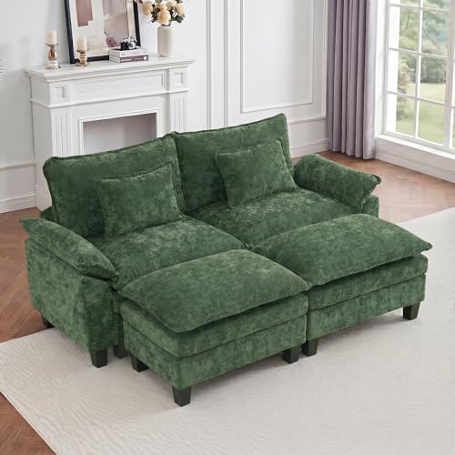 Image of IPKIG 82.3 inch Modular Cloud Couch with Storage, U Shaped Sectional Sofa with Ottoman & Pillow, Chenille Deep Seat Sectional Couches for Living Room, Apartment, Green