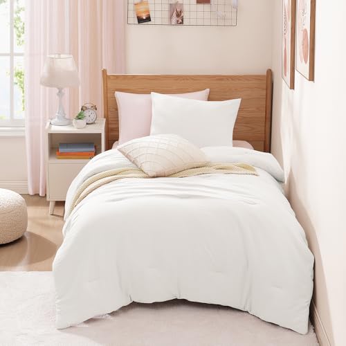 WRENSONGE Twin/Twin XL Comforter Set for Girls Boys Teens 1 White Comforter & 1 Pillow Sham Soft Lightweight Kids Comforter Sets for All Seasons Dorm Bedding