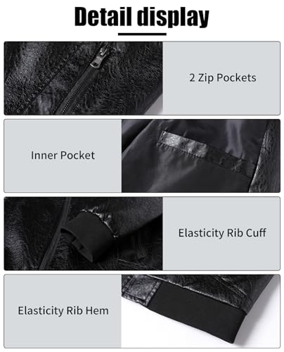 Image of PEGENO Men's Stand Collar Leather Jacket Lightweight Faux Leather Motorcycle Jacket