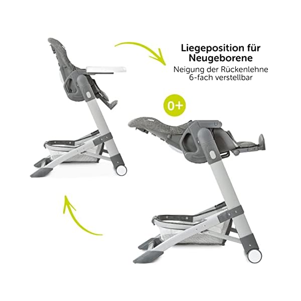 Hauck Baby Hochstuhl Grow Up mit Liegefunktion ab Geburt - Babystuhl mit Tisch, Rollen, klappbar, mitwachsend und höhenverstellbar - Grau Melange – Bild 3