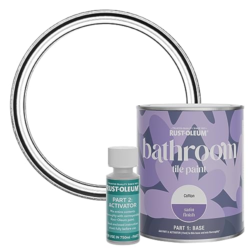 Rust-Oleum White Water-Resistant Bathroom Tile Paint in Satin Finish - Cotton (White) 750ml