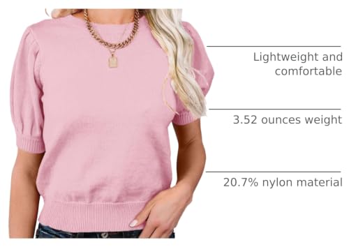 Image of Womens Puff Short Sleeve Sweater Tops Crewneck Basic Knit Pullover Lightweight Casual Sweaters