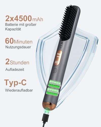 Cepillo alisador de pelo sin cable con 3 temperaturas miniatura 4