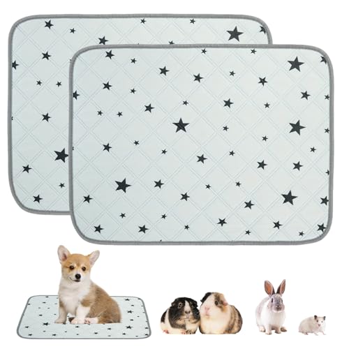 2Pcs Washable Guinea Pig Cage Liner 61*45Cm/24*17.7Inch Reusable Fast Absorbent Hamster Bedding Accessories Mat Waterproof Non-Slip Rabbit Pee Pad for Small Pet Puppy Rat Chinchilla (Gray A, 61x45cm)