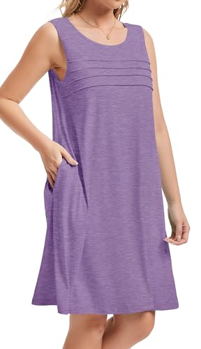 Image of CHICGAL Womens Summer Dresses Casual Loose Pleated Front Tshirt Sleeveless Tank Sundresses with Pockets 2026