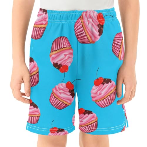 J JOYSAY Cherry Cupcake Dessert Boys Athletic Shorts Kids Youth Casual Shotrs with Pockets Elastic Waistband2