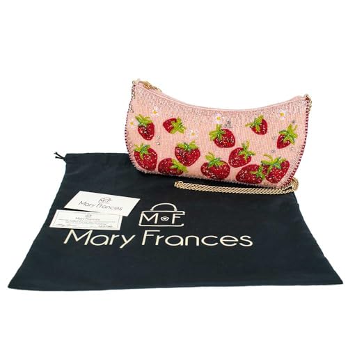 Image of Mary Frances Strawberry Fields Beaded Crossbody Clutch Handbag - Statement Evening Bag with Removable Chain Strap, Pink