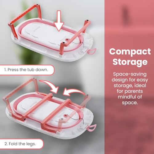 Image of Safe-O-Kid Foldable Baby Bath Tub for 0 to 5 Years - Portable, Space-Saving Bathtub for Newborns & Toddlers | BPA-Free, Non-Slip, with Drain Plug- Pink