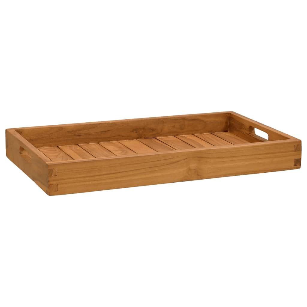 Bandeja de servir de madera maciza de teca de 60 x 35 cm con asas empotradas, bordes elevados para queso, plato para tartas, bufé y fiesta de tapas