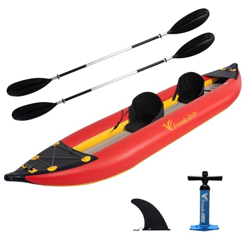 Freein 1-2 Person Professional Series Inflatable Kayak Set with Paddle, Seat, Fin, High-Output Air...