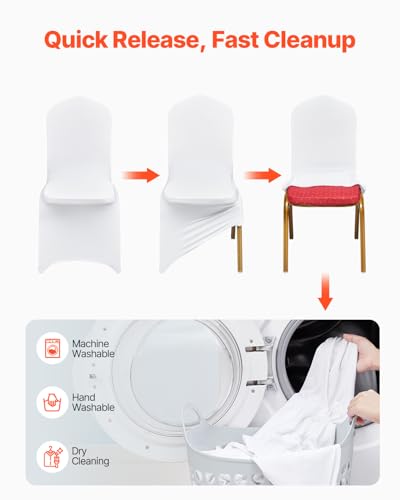 Image of VEVOR 50 Pcs White Chair Covers Polyester Spandex Chair Cover Stretch Slipcovers for Wedding Party Dining Banquet Flat-Front Chair Covers