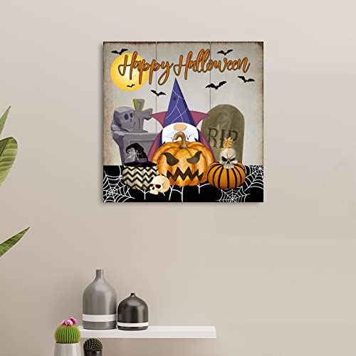 Déco Halloween citrouille et gnome en bois pour suspension murale maison 40 cm - 3