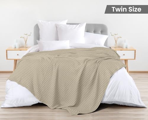 Image of Utopia Bedding 100% Cotton Waffle Weave Blanket Twin Size for Couch Sofa Bed - Lightweight, Breathable Summer Blankets Soft and Cozy, Gifts for Women Home Room Decor (Khaki, 90x72 Inch)