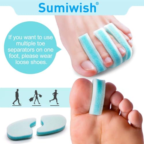 Image of Sumiwish Foam Toe Separators, 20 Pack Breathable Toe Spacers, Reduce Friction and Relieve Corns Pain, Overlapping Toes Corrector - (Blue)