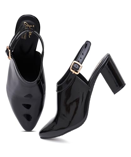 Image of JM LOOKS Glamorous Glossy Patent Finish Slingback Pumps with Thick Block Heel for Bold Fashion Statements