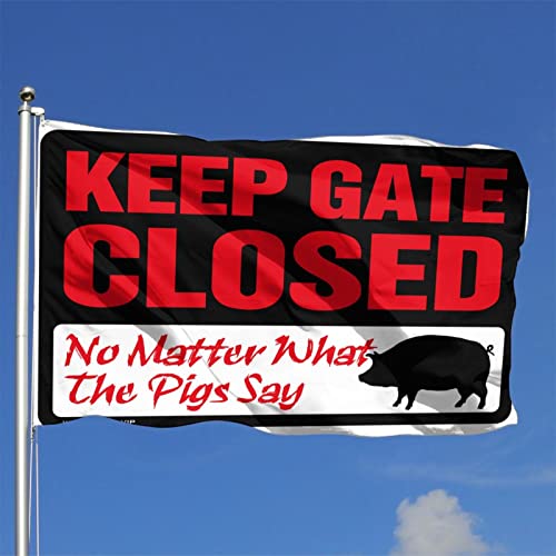 Drapeau cochon Keep Gate Closed grand format 152x244cm pour déco bar extérieur