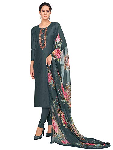 Image of AKHILAM Women's Chanderi Cotton Embroidered Unstitched Salwar Suit Material(Red 32DMK80 Parent)