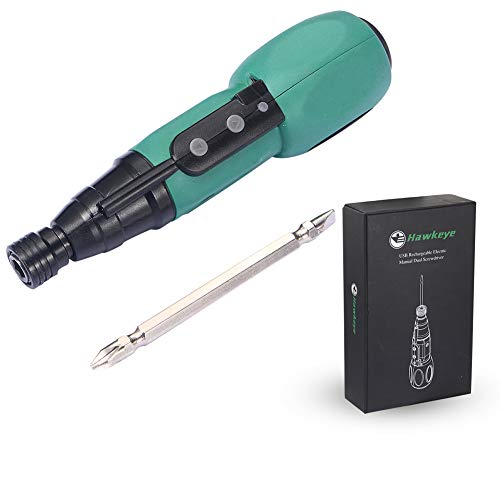 Hawkeye Green 3.6V Mini Portable Electric/Manual 2-in-1 Screwdriver with Front LED, 12Pcs Precision Screwdriver Bits, USB Charging Cable