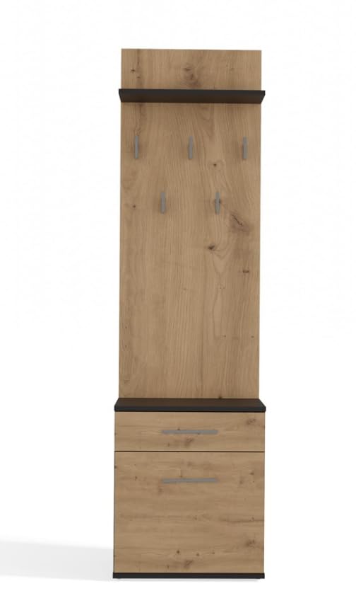 BDW - Meuble D’entrée Porte-Manteau avec Meuble à Chaussures, Tiroir, Compartiment de Rangement et Panneau Mural avec étagère, 180×50×35 cm, Couleur: Anthracite/Chêne Artisan