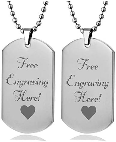 Interway Trading Personalized Regular Size Custom Message Engraved Stainless Steel Necklace Dog Tag Pendant with 24 inch Chain,Velvet Giftpouch and Keyring (Heart Black)
