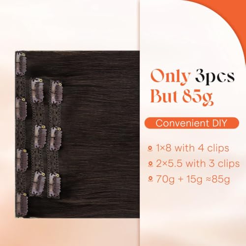 Image of Sunny Hair Clip in Hair Extensions Real Human Hair Dark Brown 18 Inch | Remy Hair Extensions Clip ins for Women Secure Hold Natural Blend Lightweight Comfort for Daily Use & Special Occasions 85g