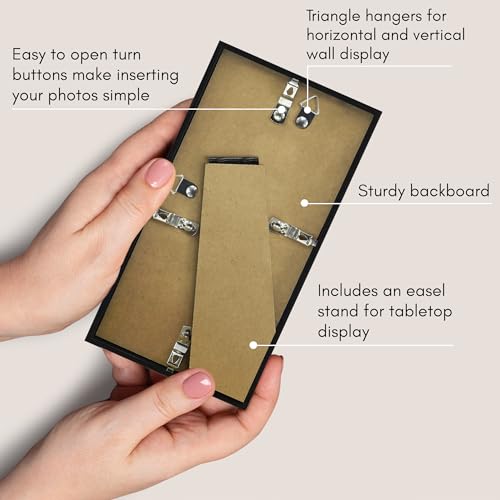 Americanflat 4x8 Picture Frame with Shatter-Resistant Glass - Streamline Collection - Thin Border Photo Frame for Tabletop and Wall Display - Hanging Hardware and Easel Stand Included - Black