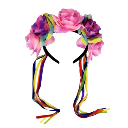 GMBYLBY Diademas de coronas de flores para novia de Halloween, borlas de boda y accesorio floral para el cabello para fiestas de disfraces