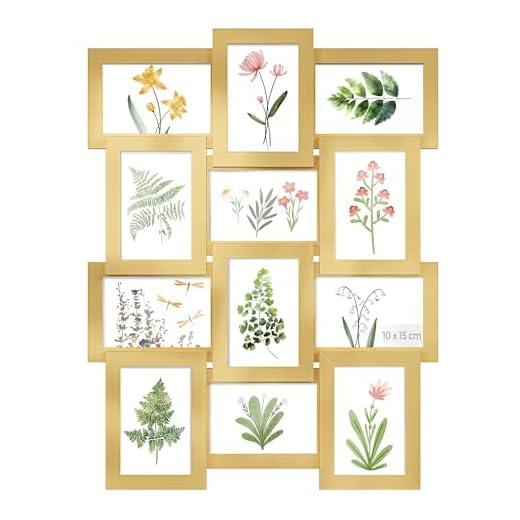 SONGMICS Collage de Marco de Fotos, 12 Marcos para Fotos 10 x 15 cm, Marcos de fotos para Pared, Marcos Múltiples, Decoración de pared, Dorado Pálido RPF026A01