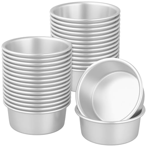 SHEUTSAN Round Cake Pan, 4 Inch, Set of 30, Aluminum Baking Tins for Cheese, Pizza, Quiche