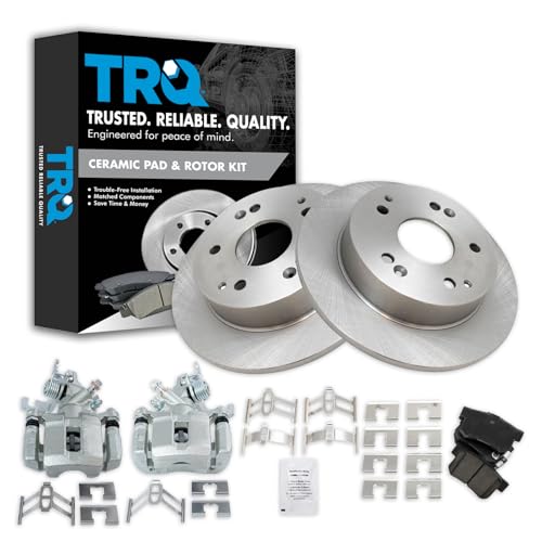 Image of TRQ Rear Brake Pad and Rotor Set Ceramic Solid Rotors Calipers