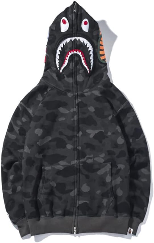 BAPE Shark Ape Bape Men's Fashion Camo Print Sweatshirt Zip Up Casual Loose Jacket Hoodie Sweatshirts for Teen Girl