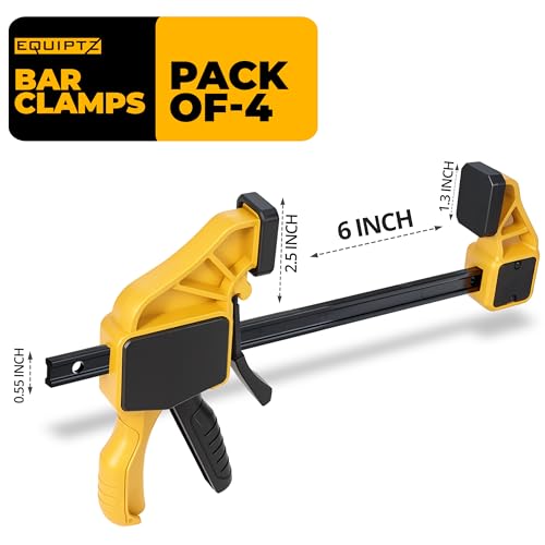 EQUIPTZ 6 inch Bar Clamps for Woodworking – 4 Pack Quick Grip Clamps Set with 150 lbs Force – Wood Clamps for Gluing, Carpentry, DIY, and