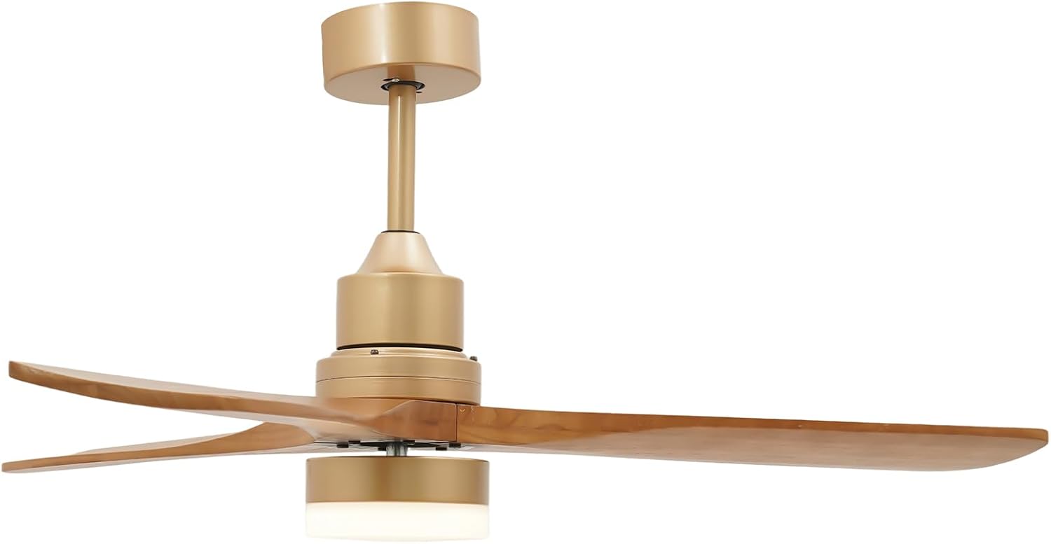 48 Inch Ceiling Fan with Light, Modern Ceiling Fans with LED Remote Control Adjustable Brightness, 3 Solid Wood Blades Timer for Living Room Bedroom Kitchen Dining Room