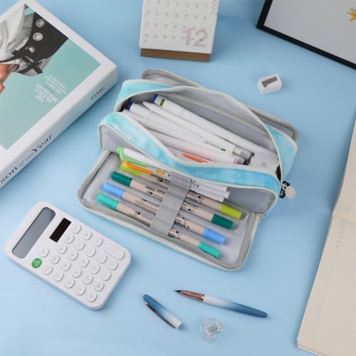 Image of iSuperb Large Pencil Case 3 Compartments Pencil Pouch Big Capacity Pencil Bag for Kids Teen Girls Boys Student School Supplies Oxford Organizer Pen Bag Cosmetic Makeup Pouch