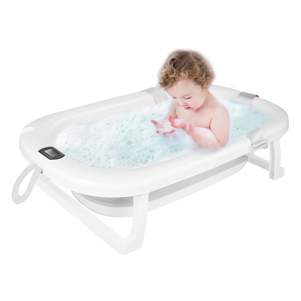 Baignoire Pliable Bébé avec Thermomètre à eau 80x50x23 Gris