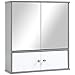 kleankin Armario de Baño con Espejo Mueble Colgante de Aseo con 4 Puertas y 3 Estantes Interiores 55x17,5x60 cm Blanco y Gris