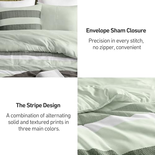 Regency Heights Queen Size Striped 3 Pieces Comforter Set, Sage Green - image 4