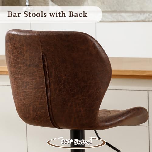 Image of Bar Stools Set of 3, Modern Swivel Counter Height Barstools for Kitchen Island Chairs, Adjustable Fabric Bar Stools with Back for Kitchen Counter Bar, Brown