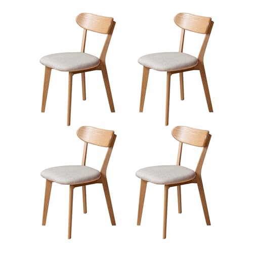 Image of 100% Solid Wood Dining Chairs,Mid Century Modern Dining Chairs with Rounded Backrest,Kitchen,Dining Room Chairs Set of 1 /2 /4 (4, Original Color White Upholstery)