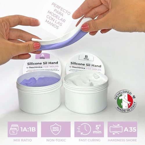 Miniatura 3 de Silicona Para Moldes 1:1 Sil Hand, Pasta Moldeable No Tóxica, Ideal Para Moldes Dentales, Podología, Manualidades, Cera Y Resina 250 Gr