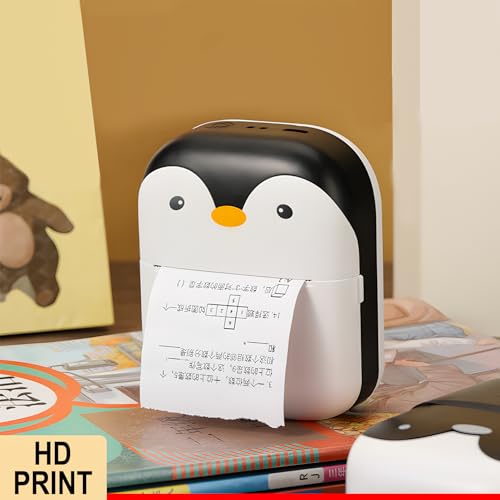 Image of WISHKEY Penguin Design Mini Portable Printer, Wireless Bluetooth Connectivity for Android & iOS System, Inkless Black and White Thermal Printer with Printing Paper Roll, (Pack of 1, Assorted)