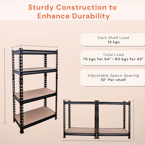 Image of BonKaso Adjustable Set of 4-Shelf Metal Storage Shelving Unit, Steel Bootless Rivet Utility Display Rack Garage Shelves, 43 Inches Height(43X 24 X 12 Inc) Black