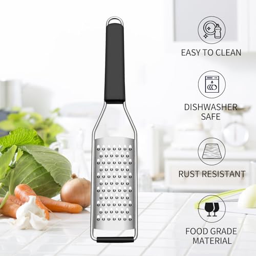 Image of Cambom Cheese Grater Lemon Zester, Graters for Parmesan Cheese, Lemon, Citrus, Garlic, Nutmeg, Chocolate, Fruits, Vegetables, Ginger, Vegetable & Cheese Shredder with Stainless Steel Coarse Blade