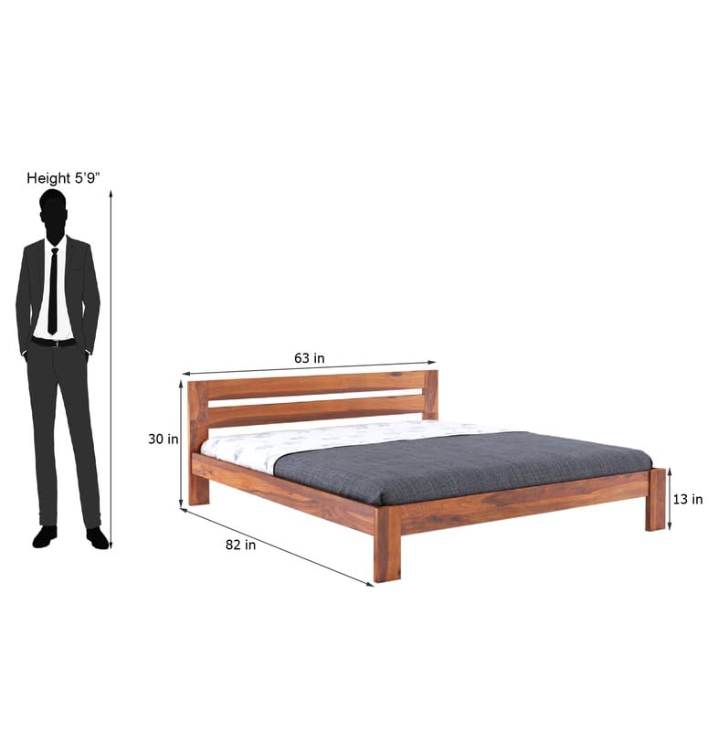 Image of Solid Sheesham Wood King Size Bed Without Storage | Wooden Double Bed Cot Bed for Bedroom Furniture | Palang Double Bed for Hotels | Honey Finish
