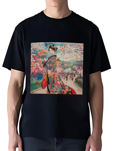 令和の浮世絵 和風 絵画 江戸 掛け軸 舞子 着物 女性 (30) 人気 アメリカ 流行 欧米風 音楽 Tシャツ メンズ/レディース 夏服 トップス 半袖 無地 通気性 ファッション ゆったり 丸襟