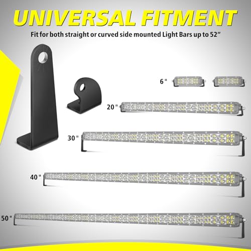 Image of Light Bar Mounting Brackets 2 Packs Universal Side-Mounted Brackets for Straight or Curved Single-Row LED Light Bar Up to 52 Inch