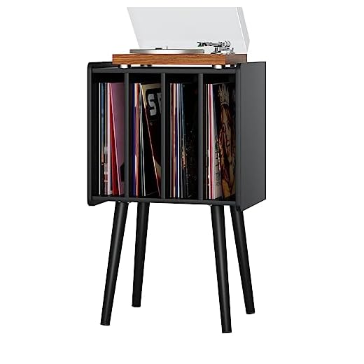 oiiokuku Suporte para toca-discos – Mesa de toca-discos com armazenamento de vinil, suporte de mesa de disco de vinil preto com armários comporta 100 álbuns, suporte para toca-discos com pernas de madeira para sala de estar, quarto, escritório
